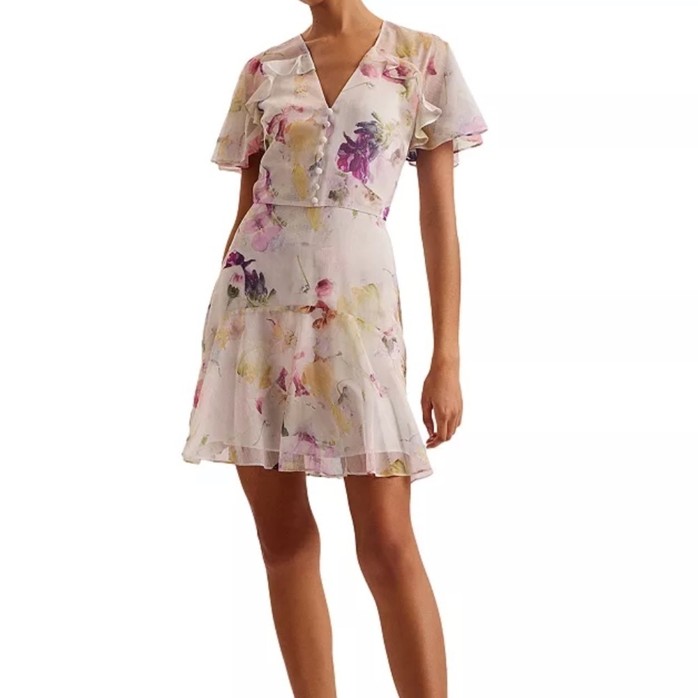 New Ted Baker, 0 London Floral Mini Dress - Pink and Purple - Picture 3 of 8